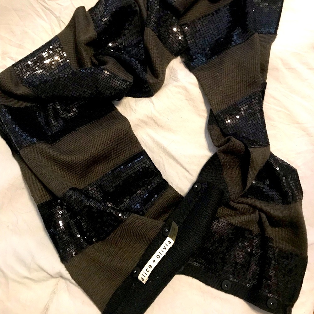 Alice+Olivia Infinity Scarf Dark green with Black sequins.